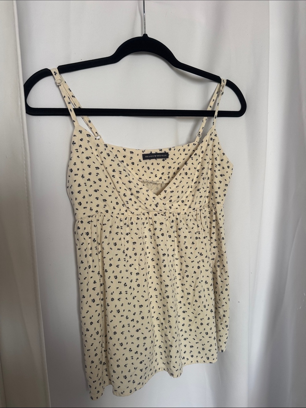 Brandy Melville Cream Cami with Navy Floral Print